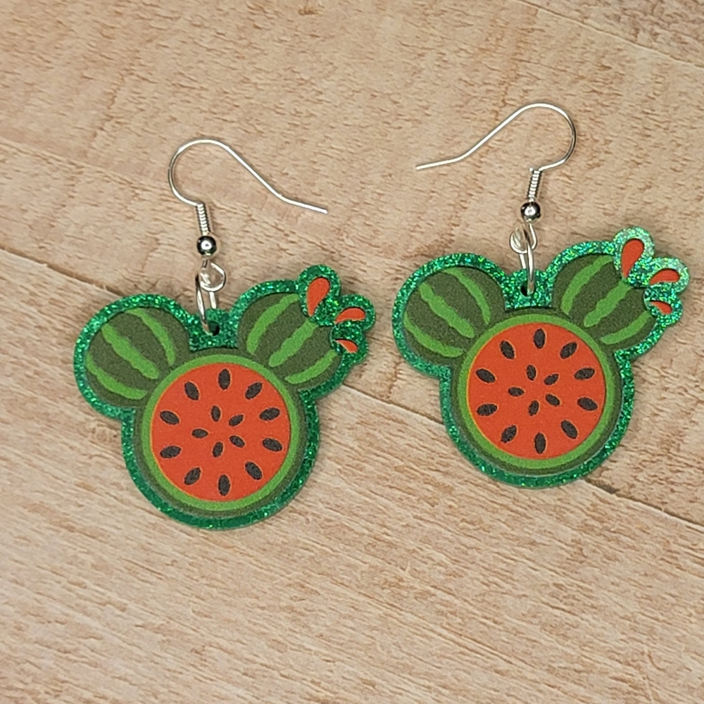 Acrylic Mickey Watermelon Dangle Earrings - Picture 1 of 1